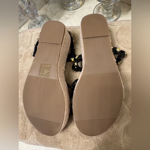 Rockstar gold stud gladiator platform  black espadrille punk goddess size 6 - Picture 8 of 15